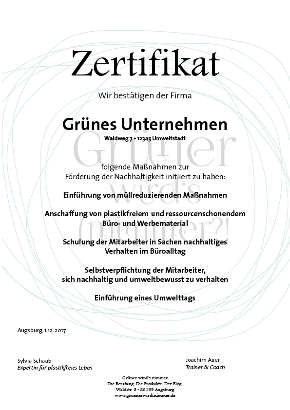 Zertifikat Grünes Unternehmen
